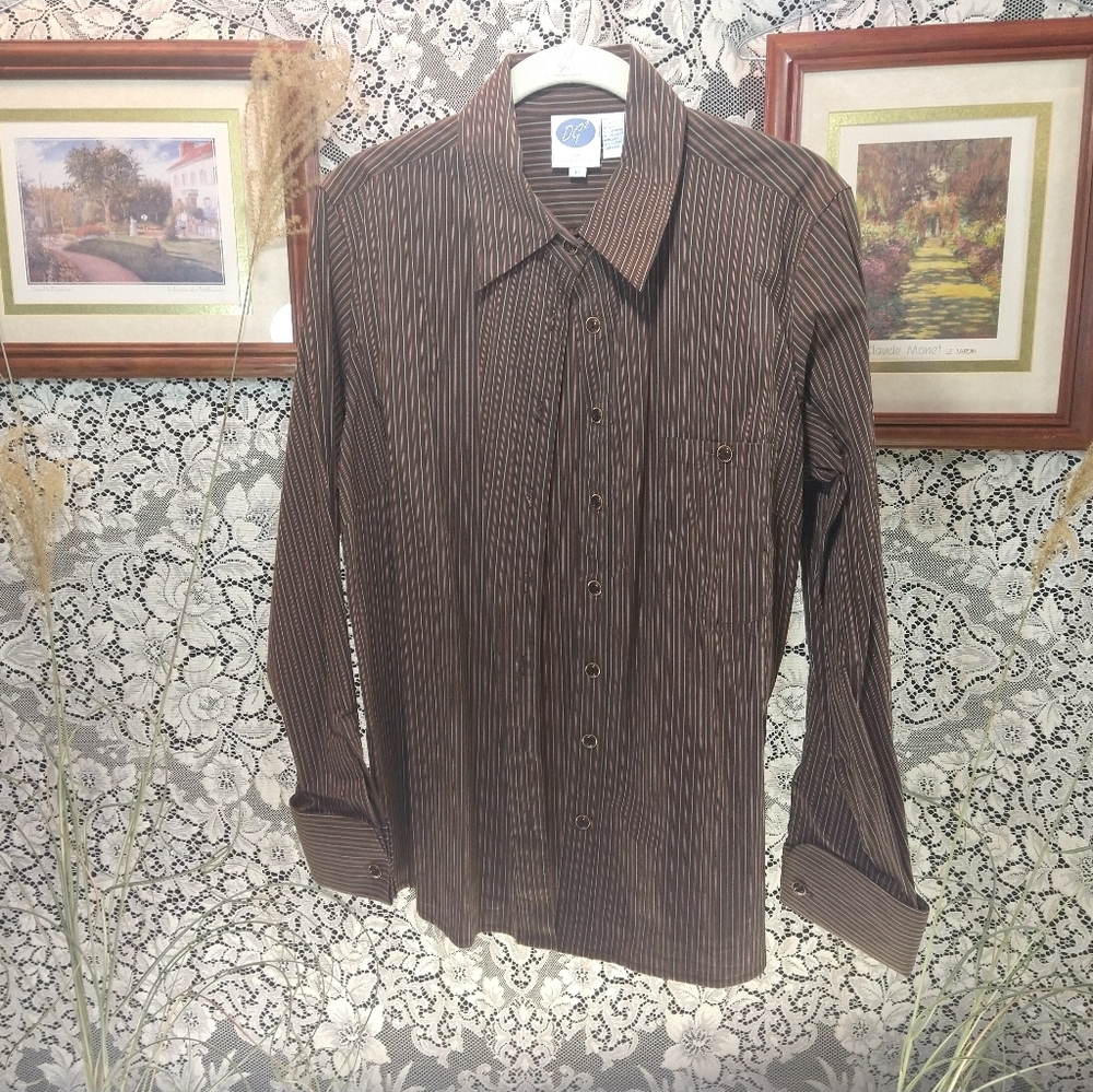Diane Gilman striped long sleeve shirt buttons up feminine cuff buttons vintage